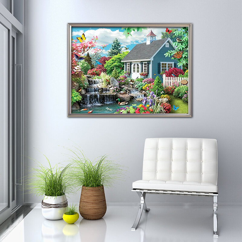 Evershine-cuadro elaborado con diamantes de imitación, 5D, bordado de paisaje de jardín, casa, punto de cruz, mosaico artesanal, decoración del hogar