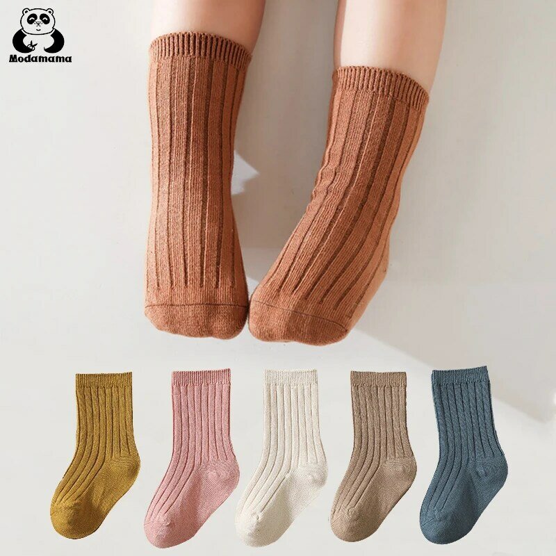 Modamama-Conjunto de 3 piezas para bebé, calcetines de algodón a rayas sólidas para recién nacido, de alta elasticidad para niños