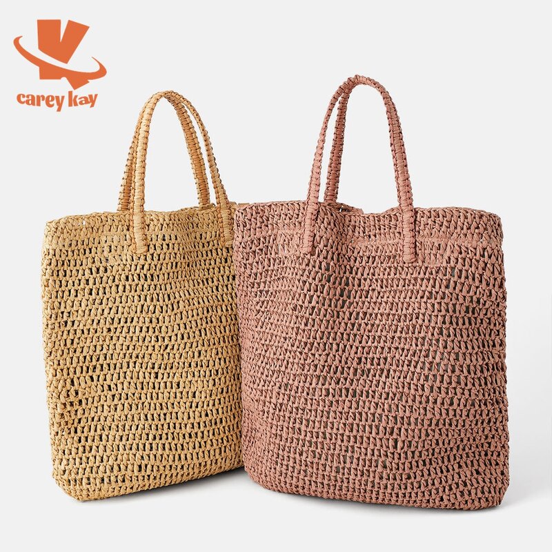 CAREY KAY Fashion women's Summer Straw Tote Bag grandi borse a tracolla tessute in vimini borse per la spesa intrecciate da spiaggia 2022 femminili