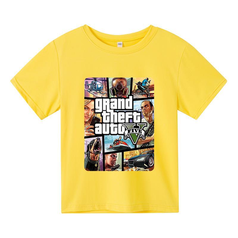 T-shirt en coton pour enfant, haut pour garçon et fille, vêtements d'extérieur, jeu de voiture Grand vol, GTA 5, été, 4-16, 2021