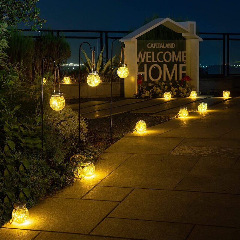 Lampe LED solaire craquelée, imperméable, suspendue, Globe lumineux, luminaire décoratif d'extérieur, idéal pour un jardin, un Patio, une cour, un arbre ou une clôture