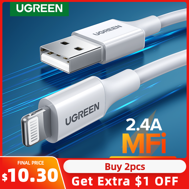 UGREEN-Cable de datos USB a Lightning para iPhone, cargador de carga rápida, para modelos 13, 12, 11 Pro Max, MFi, 2.4A