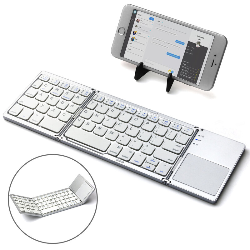 Three-system universal Portable Folding bluetooth Wireless Keyboard Rechargeable Foldable Touchpad Keypad for IOS/Android/Window