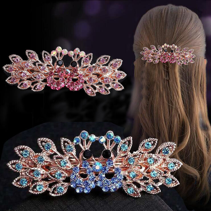 Tocado con Clip de diamantes de imitación de pavo real, accesorios para el cabello elegantes, hermosos y a la moda