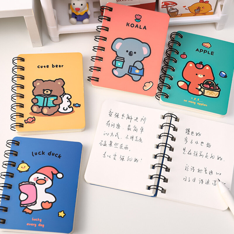 Cuaderno de bobina Coreana de dibujos animados de animales, diario portátil, lindo diario de papelería, estudiantes, enrollable sobre su bolsillo, Kawaii, oficina, Simple