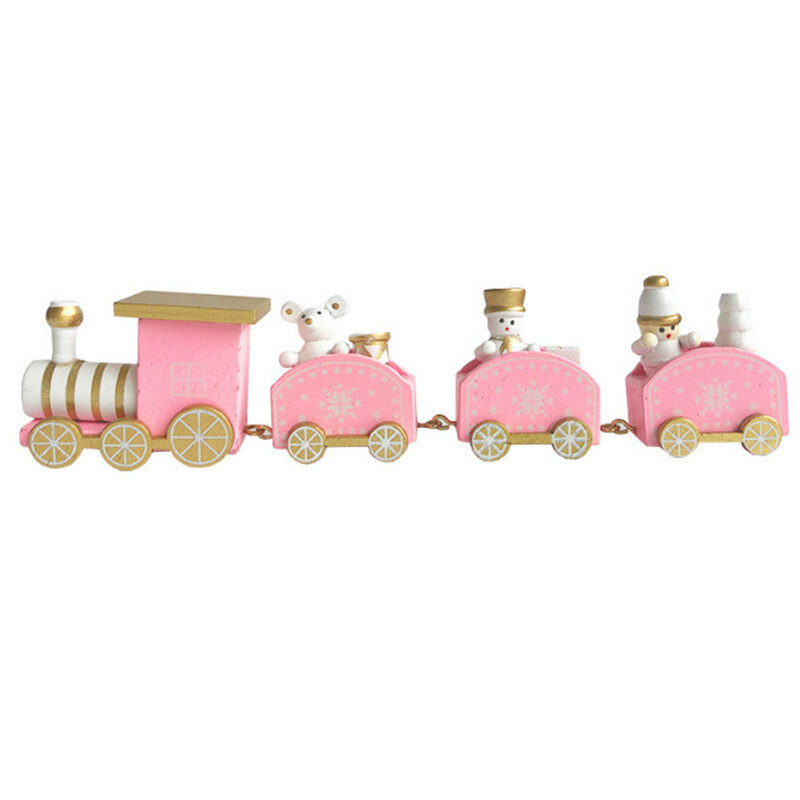 Train de noël en bois rose/bleu, ornements de nouvel an, jouets pour enfants, décoration de noël