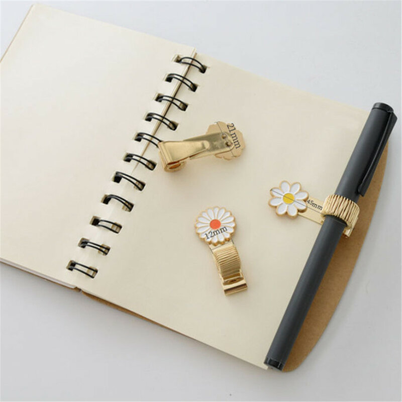 Cute Flowers Pen Clips Stainless Steel Notebook Pen Holder Hand Account Diary Journal Bookmarks Desk Organizer Office Stationery