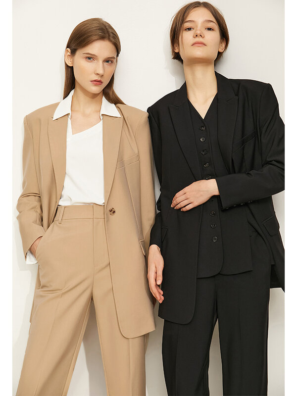 Amii-Blazer minimalista para mujer, chaqueta con botones y cuello en V, pantalones elegantes, 12170408