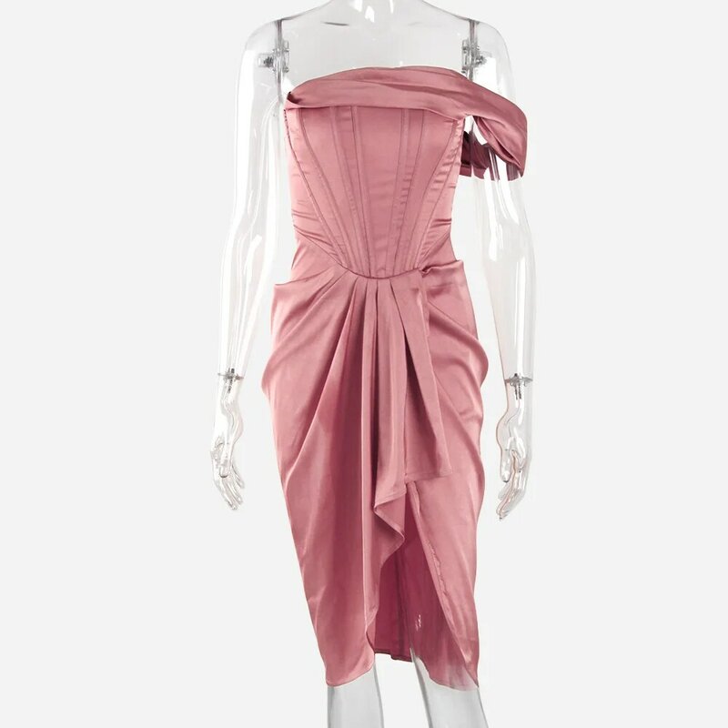 Robe de Cocktail de luxe pour femmes, élégante, haute élasticité, Slim, asymétrique épaule dénudée, Mini robe de soirée en arête de poisson