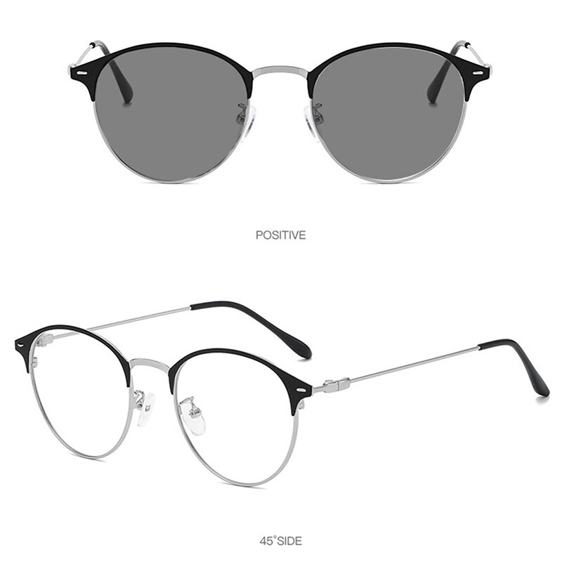 Gafas Retro fotocromáticas grises Anti-azul para mujer, cejas de Metal, marcos de vidrio para miopía, bloqueo de rayos azules, computadora de moda