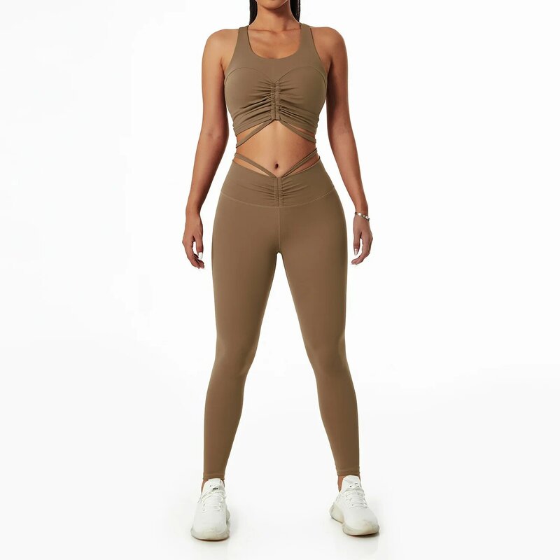하이웨스트 레깅스 운동복 세트 2 피스, 봉제선 없는 여성 요가 운동복 체육관 의류 피트니스 속옷