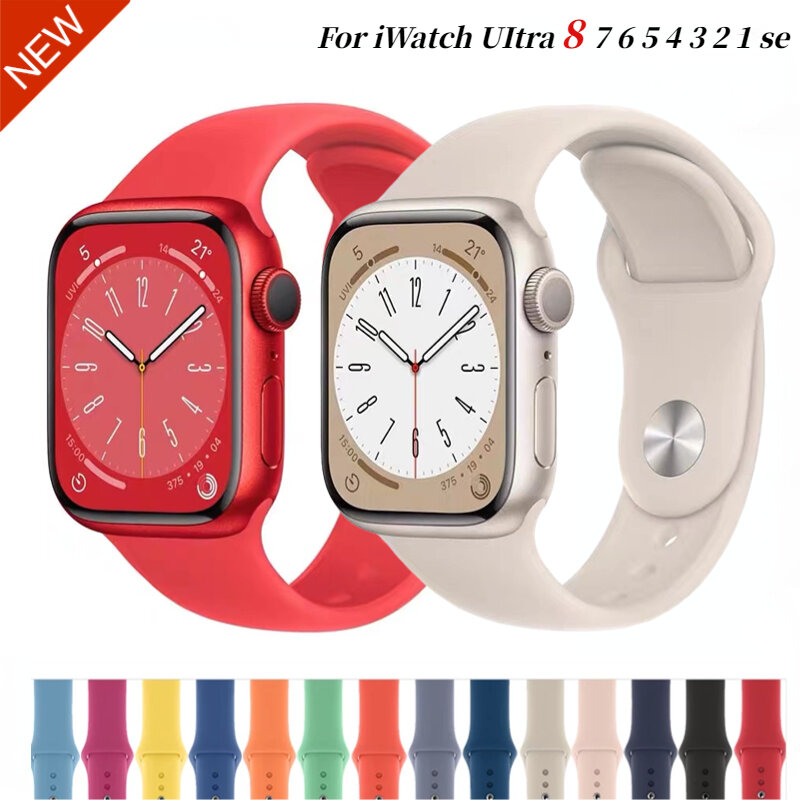 Correa de silicona para Apple watch, pulsera de 45mm, 44mm, 42mm, 41mm, 40mm, 38mm para iWatch Series UItra 8 7 6 5 4 3 SE Belt