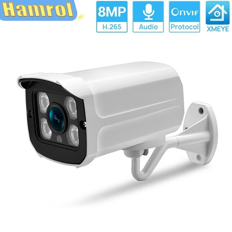 Kamera IP Ultra HD 8MP 4K Kamera Luar Ruangan Tahan Air Deteksi Gerakan Rekaman Auido Kamera Keamanan CCTV Awan XMeye H.265 ONVIF