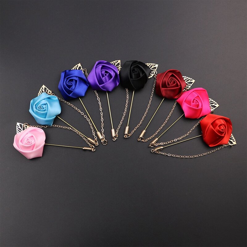 Rose Flowers Lapel Pin Mens Wedding Bouquet Handmade Brooch Buttonhole Groomsmen Groom Corsage and Boutonnieres
