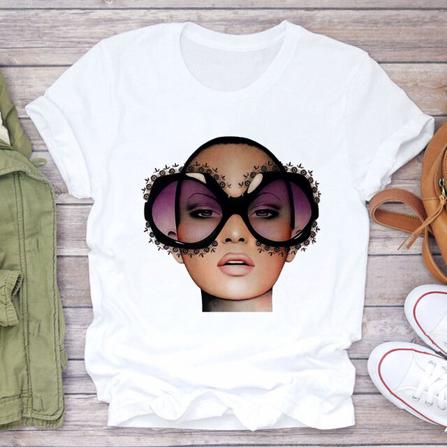 2022 Lente Vrouwen Korte Mouw T-shirt New Fashion Cool Zonnebril Meisje Serie Afdrukken Y2k Top