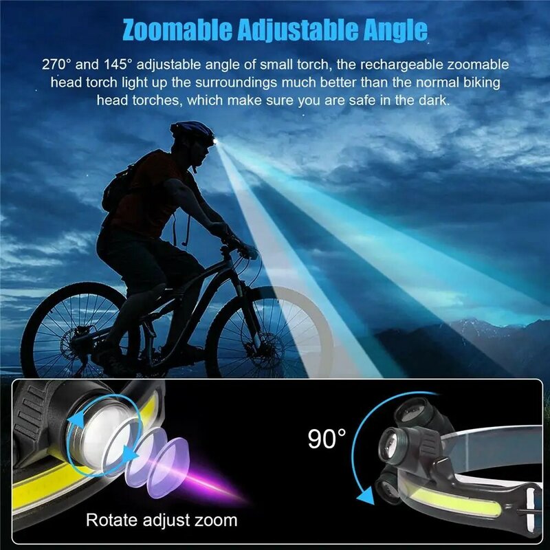 Led Headlamp 6 Modes Adjustable Angle 2000mah Rechargeable Lithium Battery Headlight Work Light