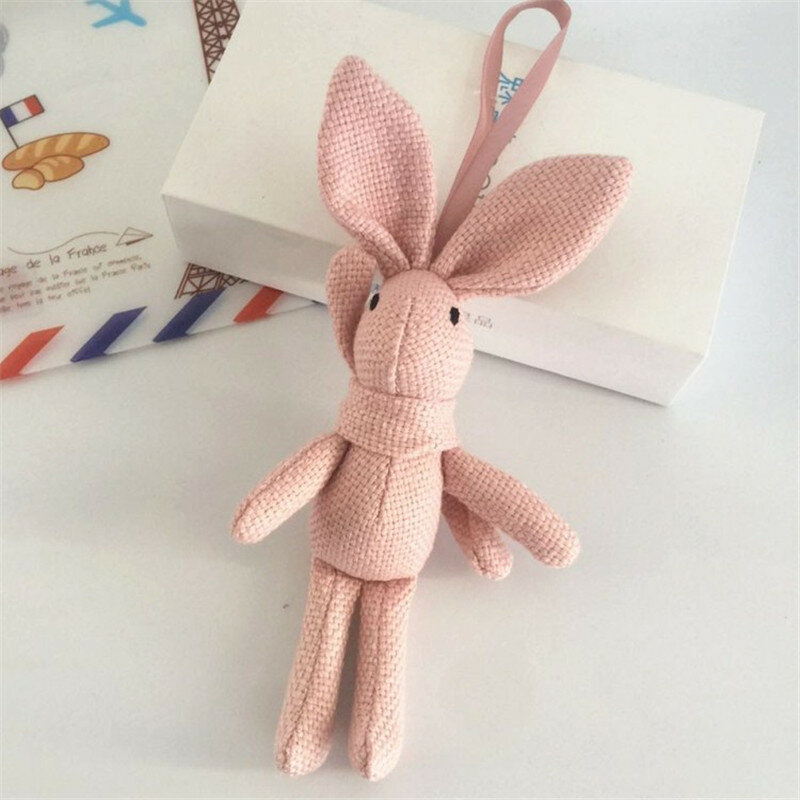 Juguete de peluche de lino con forma de conejo, novedad, bolso de conejo de patas largas, ramo colgante, bufanda artesanal, muñeco de conejo