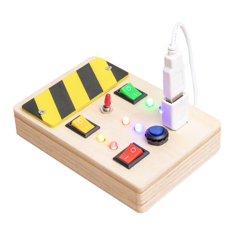LED Light Busy Board Improve Fine Motor Skills Montessori Busy Board Light-up Wooden Switch Activity Board Electric Wooden
