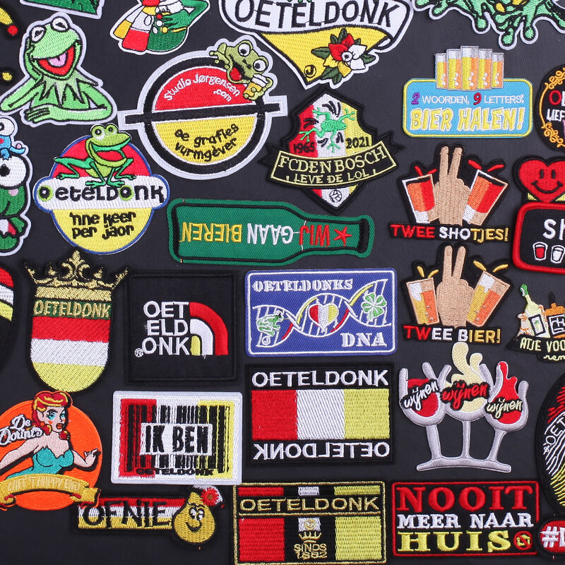2022 Oeteldonk Frosch Eisen auf Stickerei Buchstaben Patches auf Kleidung Applique Emblem Karneval für Netherland Embleme Patch Abzeichen