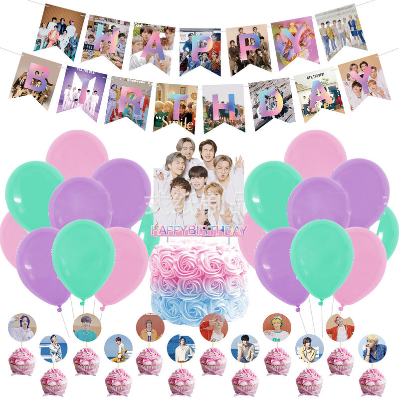 Boys Theme Party Decorations Printed Balloons Happy Birthday Banner Streamer Character Cake Toppers Kid Room Party Decor