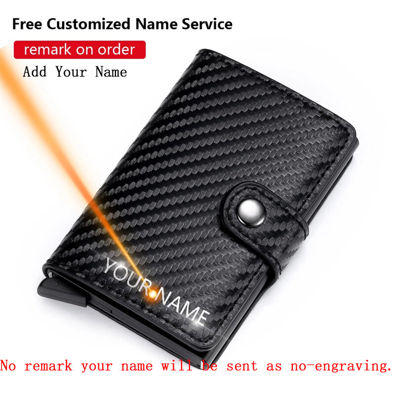 Novo personalizado titular do cartão de nome carteira rfid couro fibra carbono minimalista carteira para homens mulher personalizado cartilha masculina