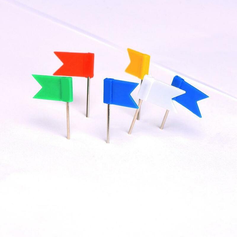100pcs mappa colorata bandiera Push Pins multicolore mappa di viaggio decorativa puntine testa di plastica con materiale scolastico per ufficio punto d'acciaio