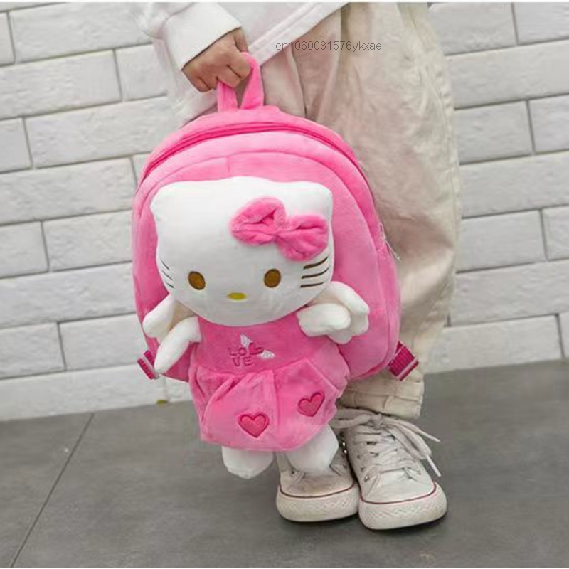 Mochila con dibujos animados de Hello Kitty para niñas, bolso escolar Kawaii Kj Lolita, de felpa, de viaje, para ir de compras