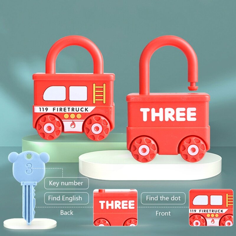 Children’s Matching Car Toy Set Number Recognition Lock Toy Brain Developmental Unlock Toy for Preschool Boy Girl Gift