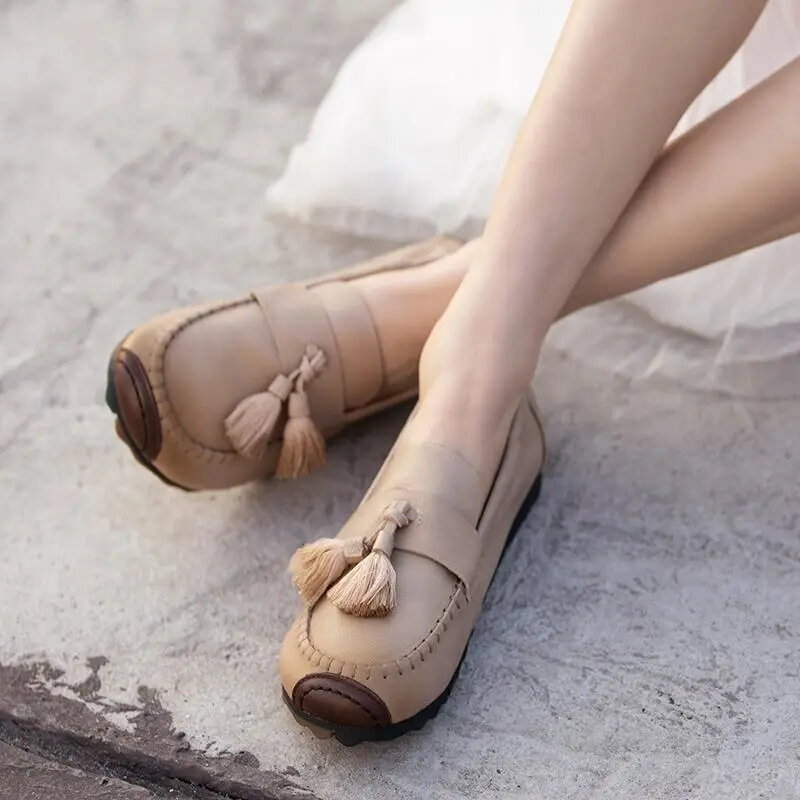 Sapatos de couro authentic mom por atacado de meia-idade e idosos sapatos planos femininos tendão inferior sapatos de couro