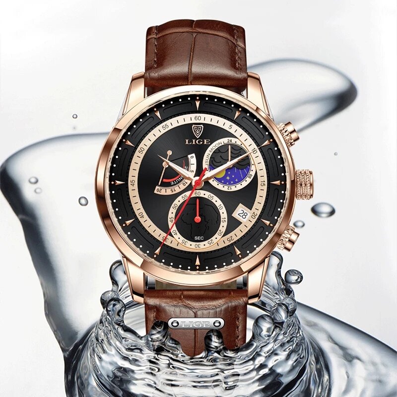 Часы наручные LIGE Мужские кварцевые с хронографом, брендовые Роскошные спортивные армейские в стиле милитари