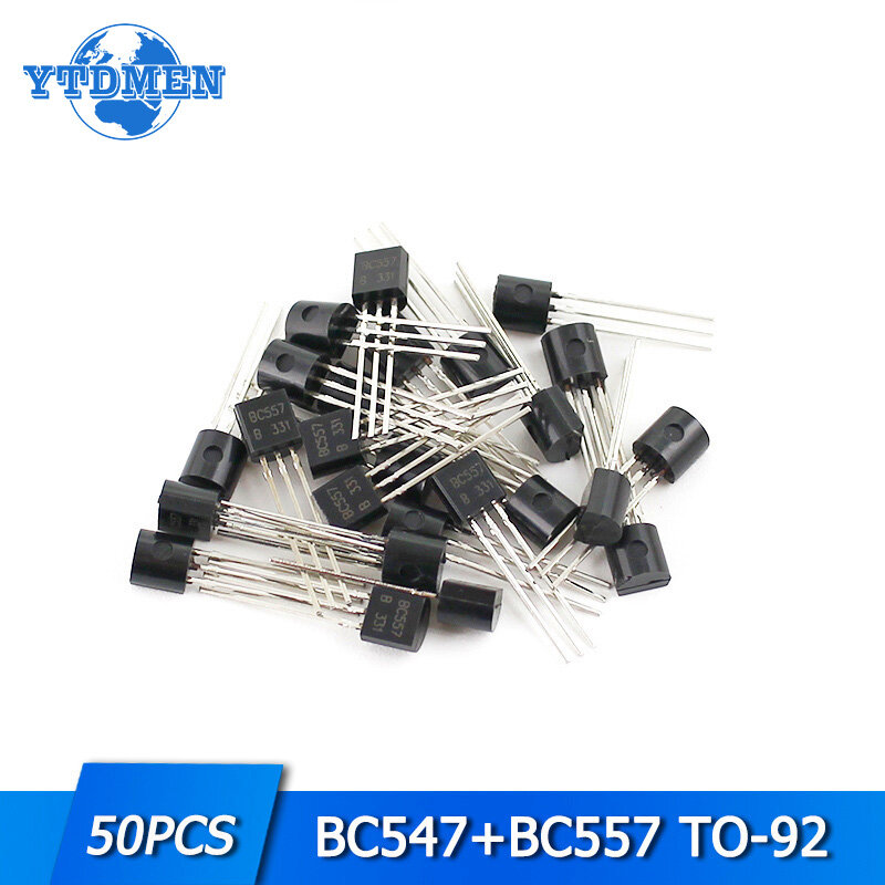 Lot de 50 transistors de puissance BC547 + BC557 à-92 IC, 25 pièces chacun, BC547B BC557B NPN PNP, Triode, composants électroniques