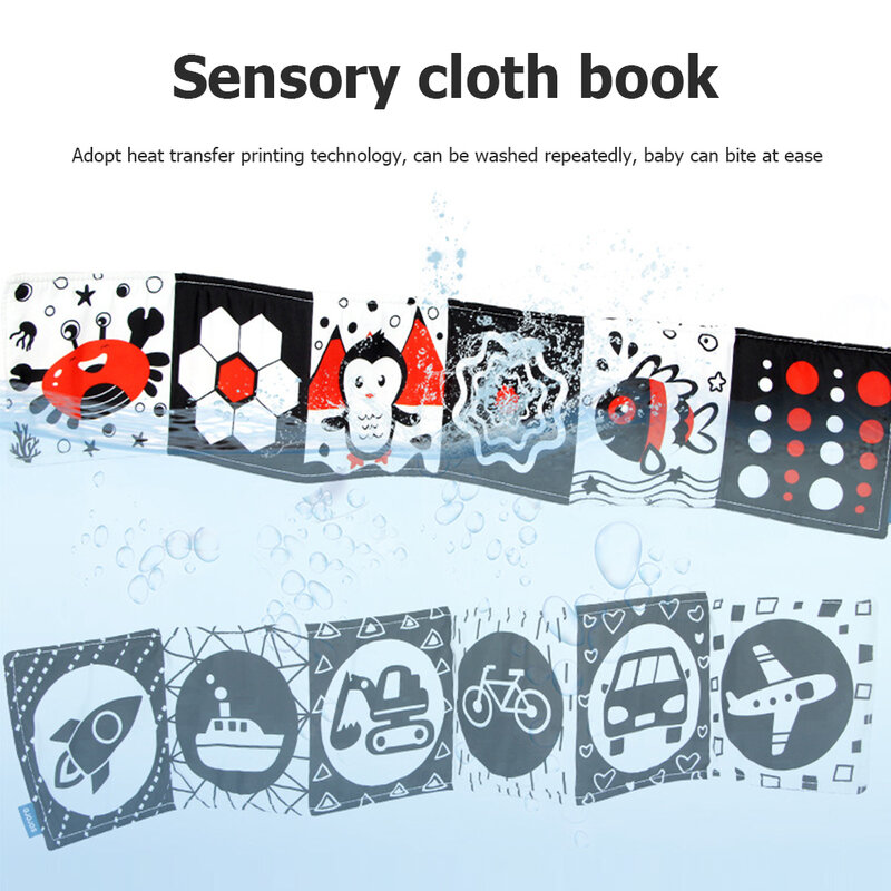 Juguetes sensoriales para cuna, libro de tela para cuna en contraste blanco y negro, rompecabezas Montessori, libros educativos para bebés de 0 a 12 meses