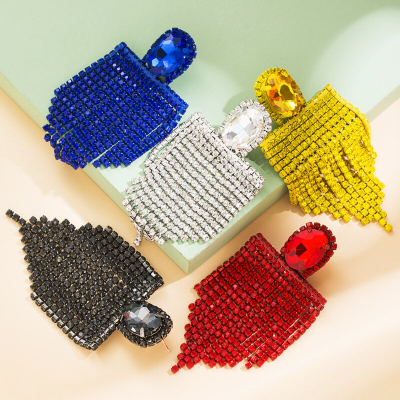 Desain Baru Anting-Anting Rumbai Berlian Imitasi Warna-warni Panjang Temperamen Wanita Perhiasan Fashion Mewah Kualitas Tinggi Anting-Anting Jarum Perak
