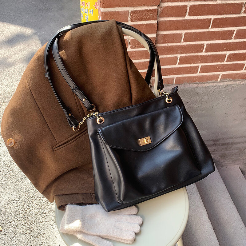 2022 Large Black Women's Shoulder Bags Big Size Casual Tote Bag Quality Pu Leather Crossbody Bag Female Travel Shopper Handbag