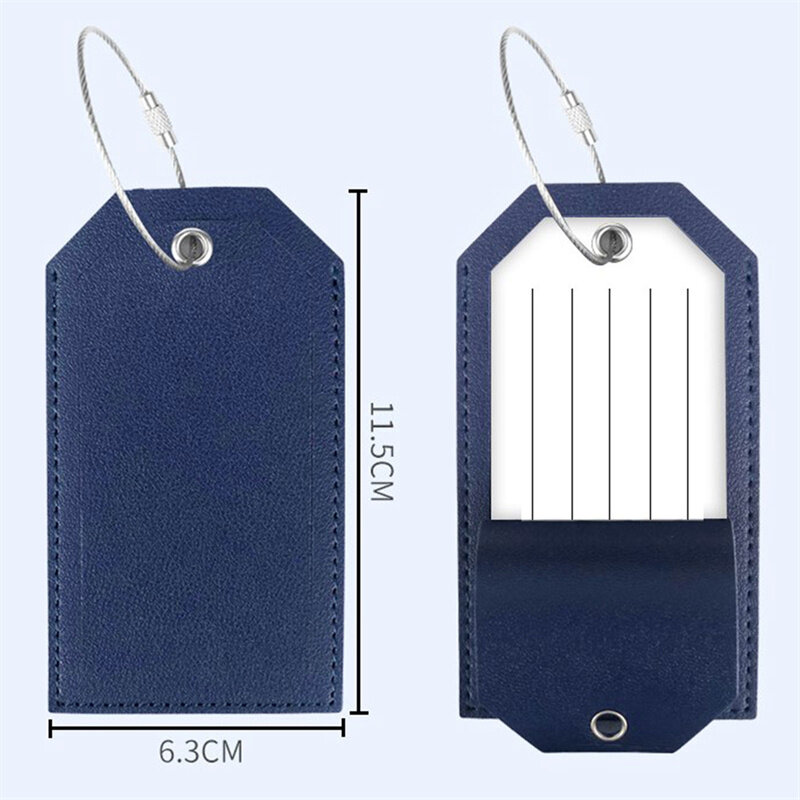 1Pcs PU Leather Luggage Tag Wire Lanyard Boarding Pass With Information Card Leather PU Luggage Tag Travel Accessories