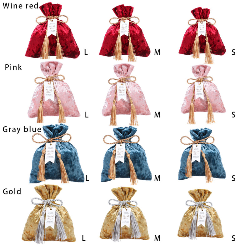 3Sizes Portable Drawstring Pocket Velvet Candy Bag Tassel Bag Dust Protect Gift Bags Trendy Fashion Wedding Party Candy Pouches