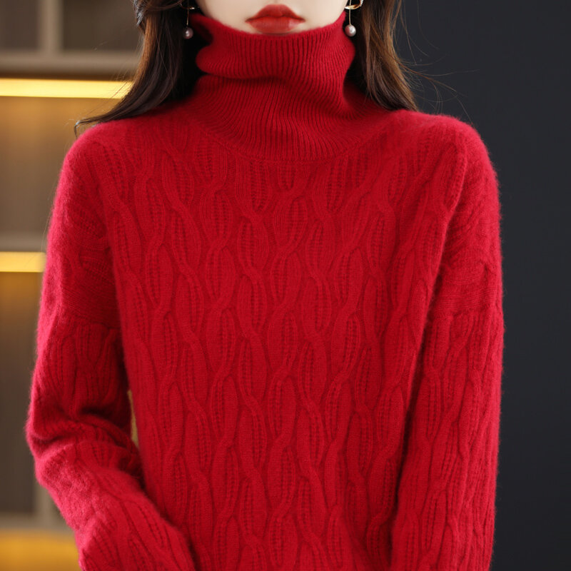 女性用タートルネックセーター,ゆったりとした無地のタートルネックセーター,韓国ニットウール,秋冬