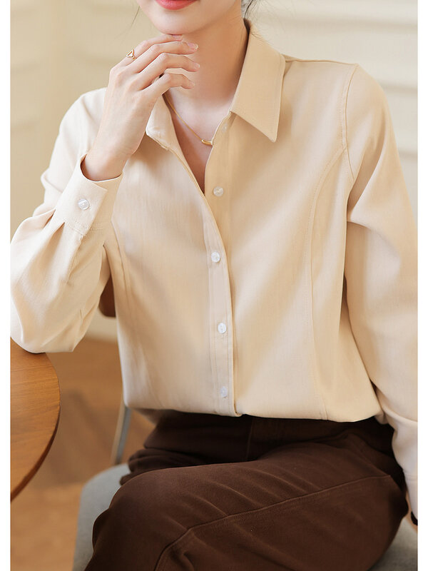 Gruba szczotkowana bluzka damska z długim rękawem skręcić w dół biurowa, damska luźna koszulka damska topy wysoka wysokiej jakości koszule odzież robocza
