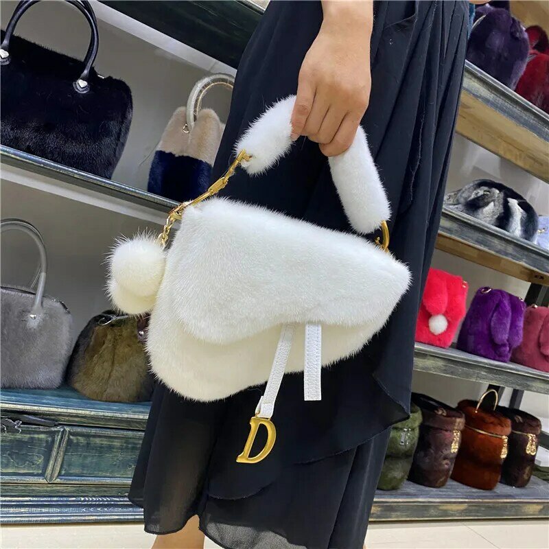 2022กระเป๋าสตรีแนวโน้มกระเป๋าถือผู้หญิง Luxury Designer กระเป๋า Mink Fur กระเป๋าถือผู้หญิงกระเป๋าออกแบบกระ...