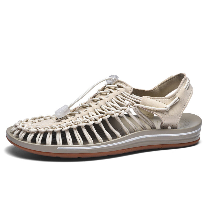Letnie męskie sandały modne ręcznie tkane akcesoria Design plażowe sandały oddychające płaskie sandały do użytku codziennego odkryte pary sandały