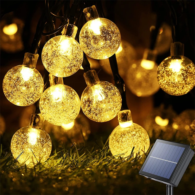 Lumières solaires extérieures de globe de cristal de lampe à LED, décoration de ficelle de fête de jardin, 8 modes, lumière étanche 62.light
