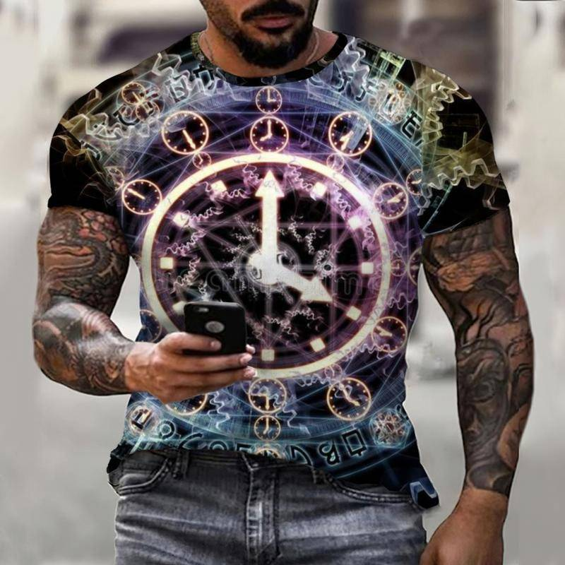 ผู้ชายใหม่ฤดูร้อน Tarot 12 Constellation นาฬิกาเกลียว3D ผู้ชาย0 Collar พิมพ์ลำลองแฟชั่นแขนสั้น