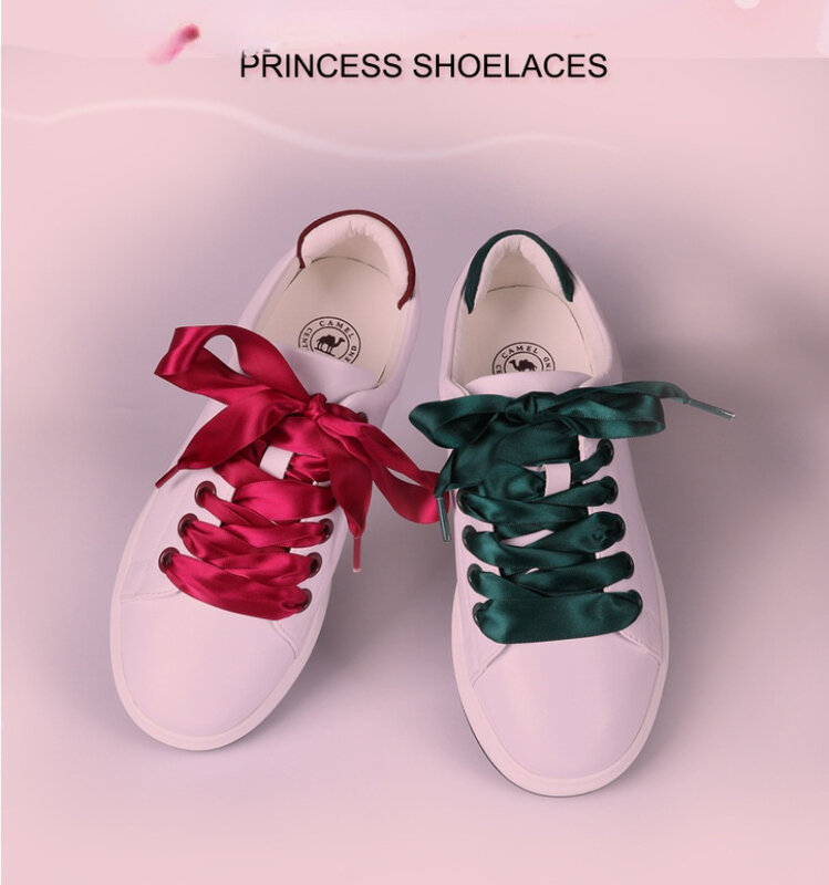 1 Pair Silk Satin Shoelaces 2CM Width Flat Ribbon Shoe Laces Boots Women Sneakers Shoelace Length 120CM