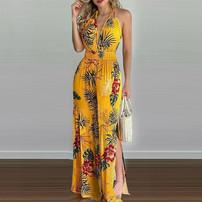 2022 Women Jumpsuit Simple Style Suspenders Trousers High Waist Line Colorful Printing Design Highlights Fashionable Temperament