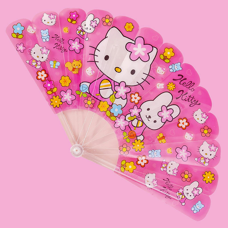Hello Kitty Super Cute Cartoon Folding Fan Summer Portable Folding Fan Cute Girl Heart Student Folding Fan Plastic Fan