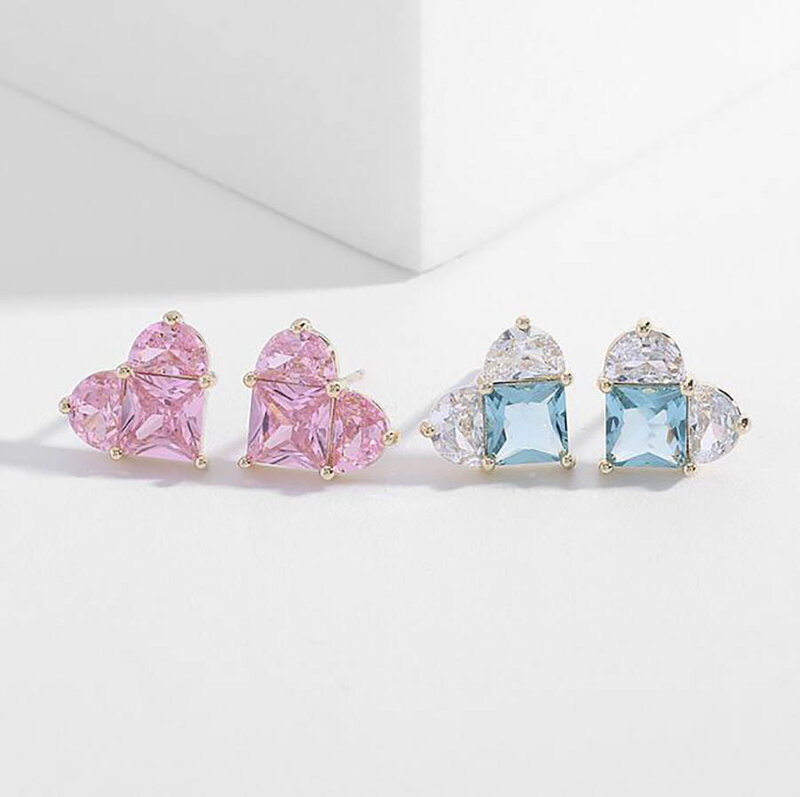 Fairy สดหวาน Heart Earrings สำหรับผู้หญิงสีชมพูรูปรักฤดูร้อน Sweet Stud
