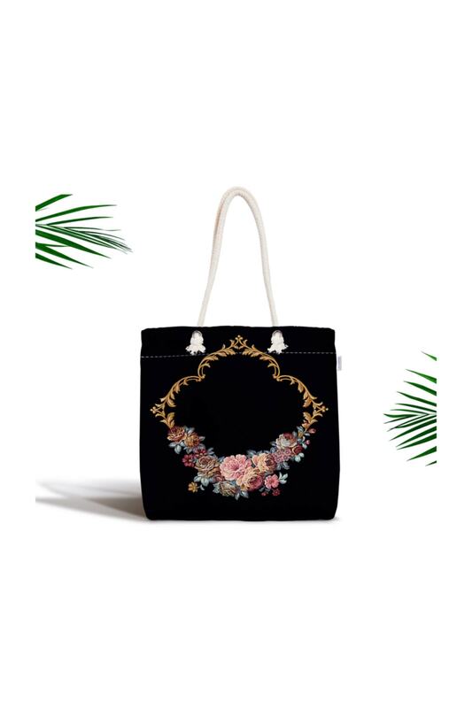 여성 비치 가방 본격적인 꽃 특별 디자인 지퍼 패브릭 블랙 배경 토트 백 여름 쇼핑 가방
