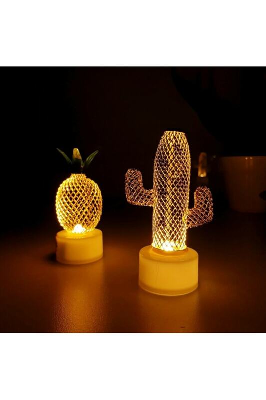 Metal abacaxi-cactus led luz 2 pces desktop iluminação led decorativa, luz led abacaxi lâmpada de parede decoração iluminação