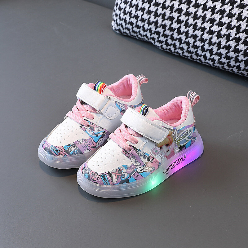 Size 21-30 Kids Luminous Princess Shoes Children Lighted Sports Sneakers Baby LED Lights Running Footwear Girls Cute Casual Shoe