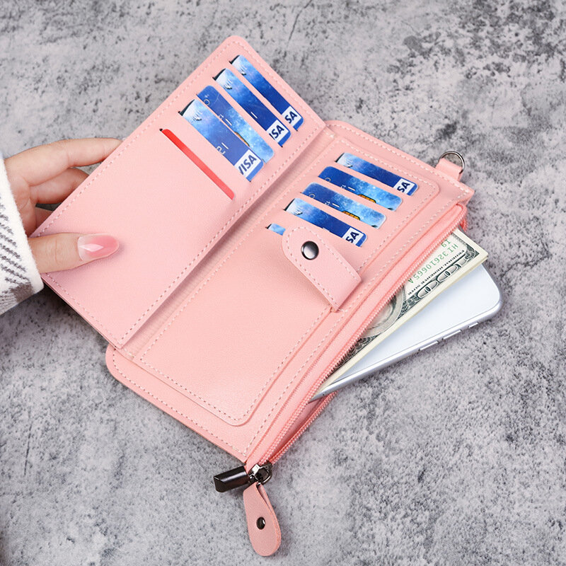 2022 New Women's Wallet Multifunctional Fashion PU Leather Long Wallets Multi-card Position Clutch Buckle Zipper Student Wallet